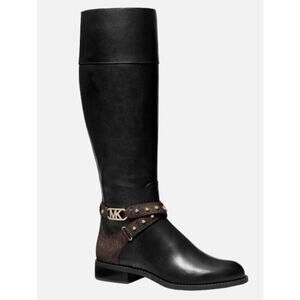 Michael Kors Signature Leather Kincaid Boot with Dome Studs Black Brown Size 6